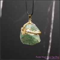 Crystal Pendant - Green Fluorite w/gold gilt Red Jasper