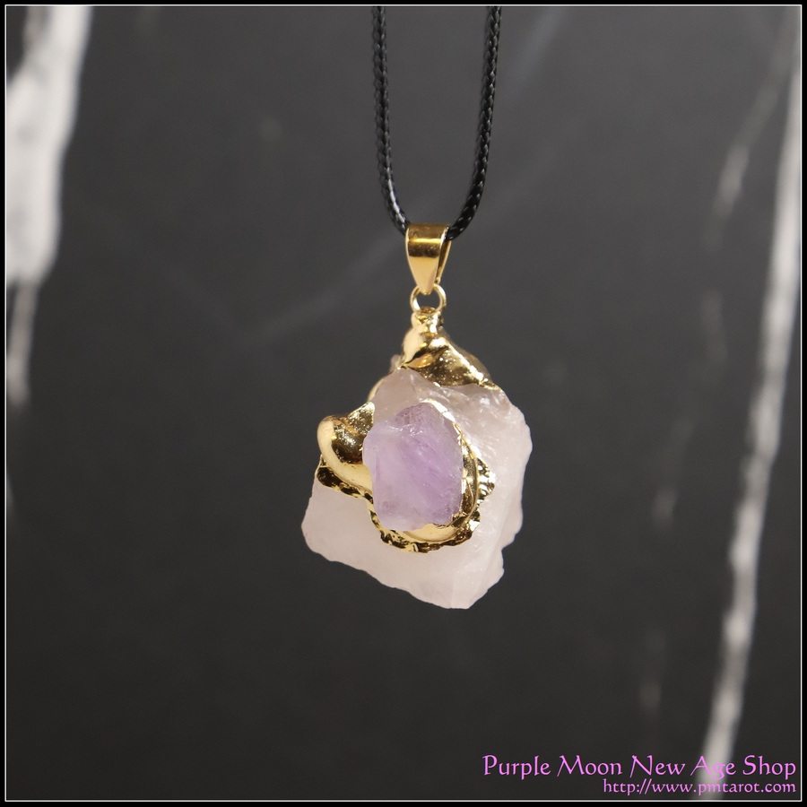 Crystal Pendant - Rose Quartz w/gold gilt Amethyst