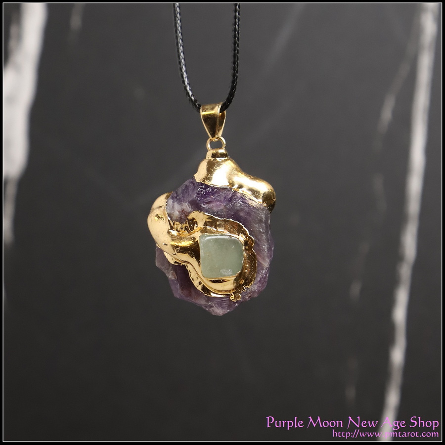 Crystal Pendant - Amethyst w/gold gilt Green Aventurine