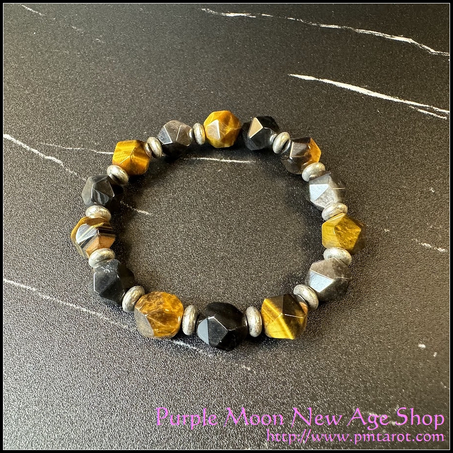 Yellow Tiger's Eye & Silver Sheen Obsidian Bracelet