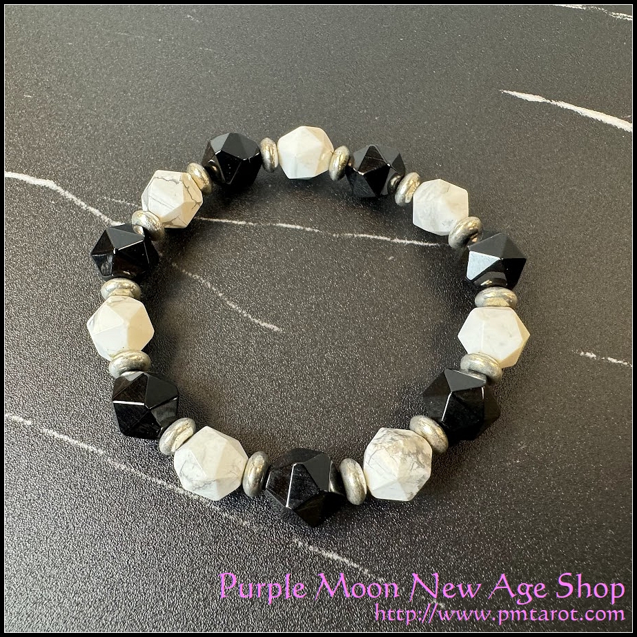 White Turquoise & Black Obsidian Bracelet