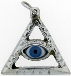 Pendant Blue Eye In Silver Triangle Pyramid