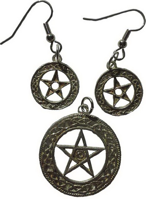 Spiral Pentagram Pendant & Earrings Set