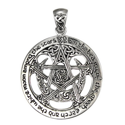 Sterling Silver Extra large Cut Out Moon Pentacle Pendant