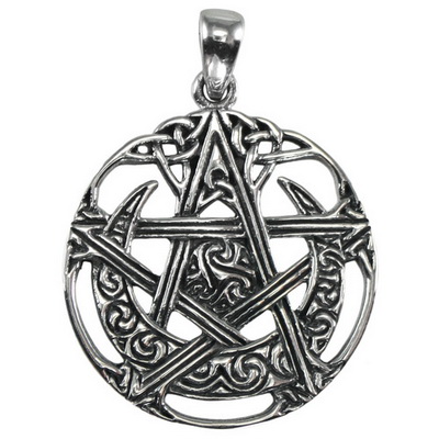 Sterling Silver Cut Out Moon Pentacle Pendant