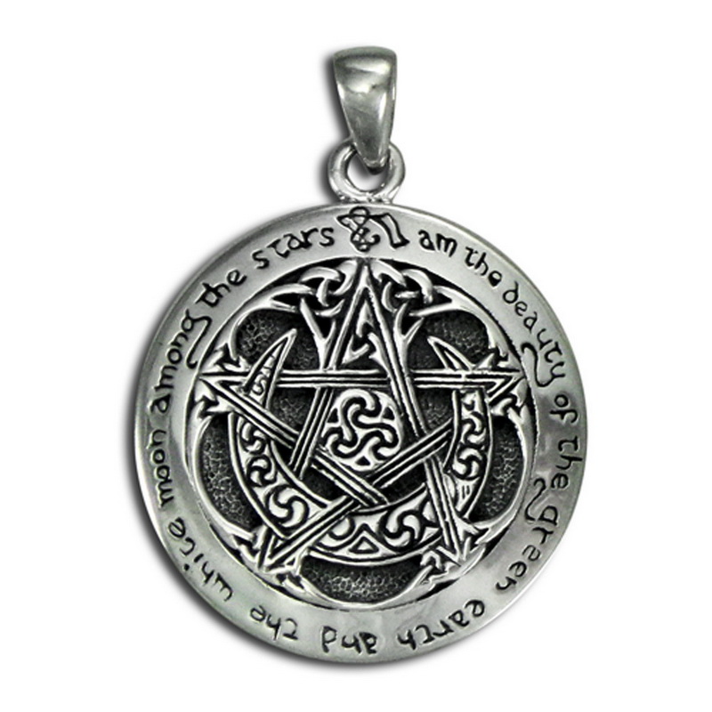 Sterling Silver Large Moon Pentacle Pendant