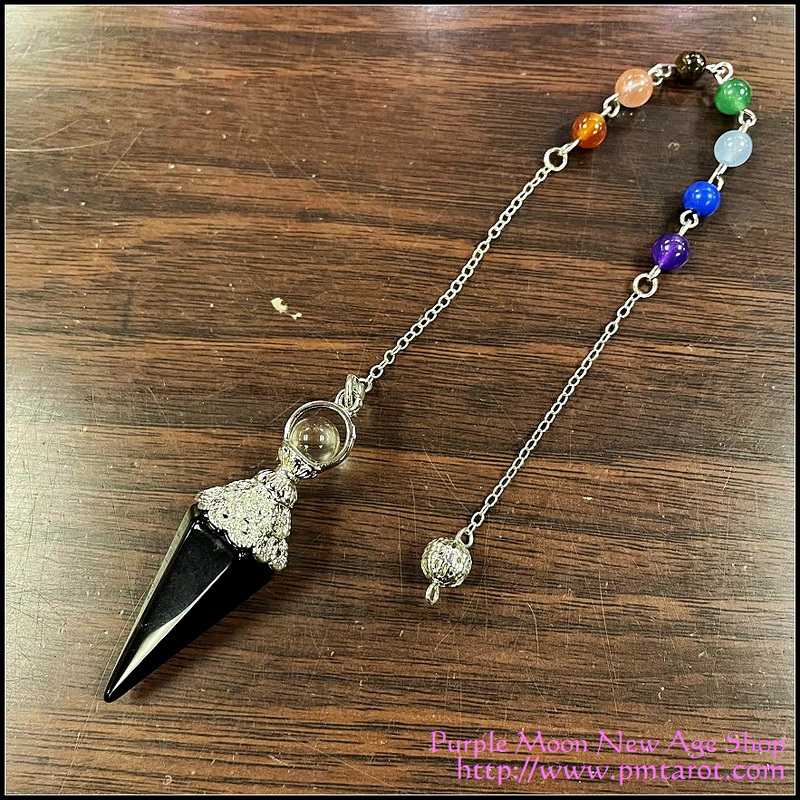 Chakra Black Agate Pendulum