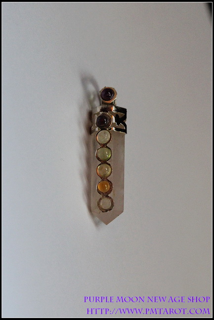 Crystal Pencil Point Pendants with 7 Chakra Gemstones