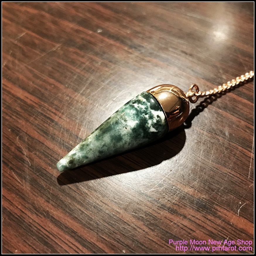 Rose Gold Dome Moss Agate Pendulum