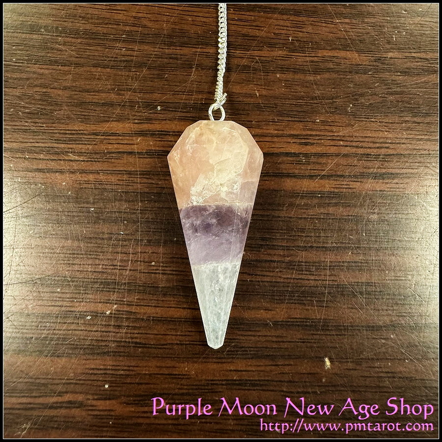 Amethyst, Rose and White Quartz Pendulum