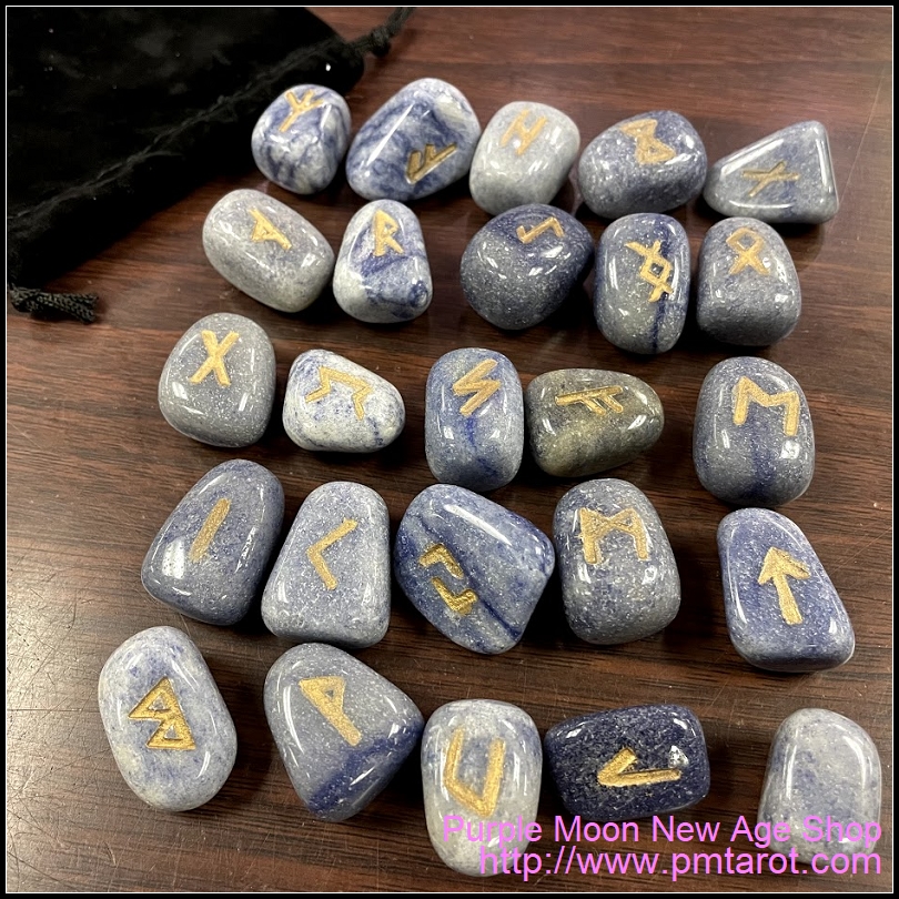 Elder Futhark Runes - Blue Onyx (Blue Quartz)