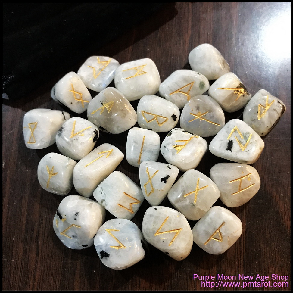 Elder Futhark Runes - White Rainbow Moonstone