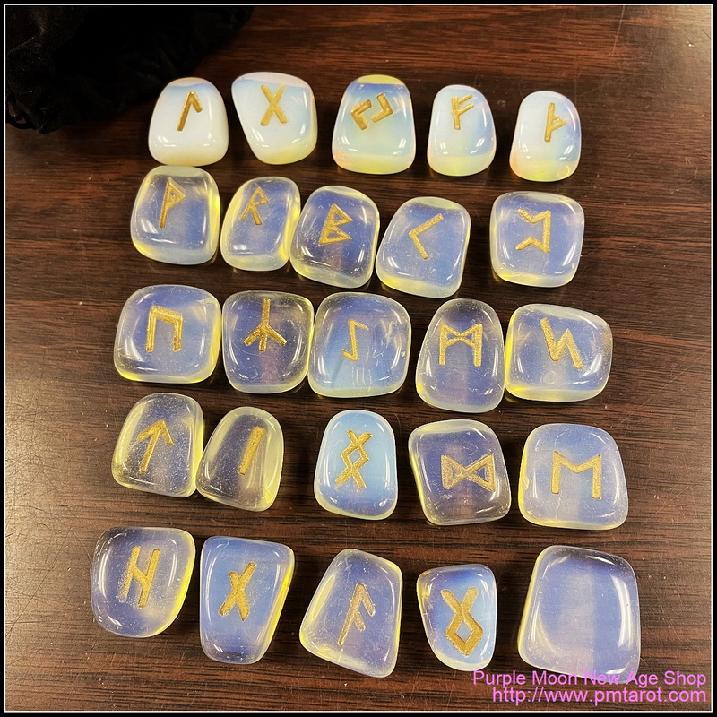 Elder Futhark Runes - White Rainbow Moonstone