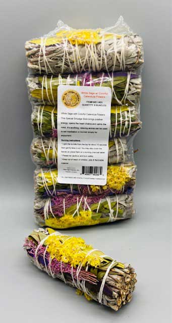 White Sage w/Calendula flower Smudge Stick 6-Pack