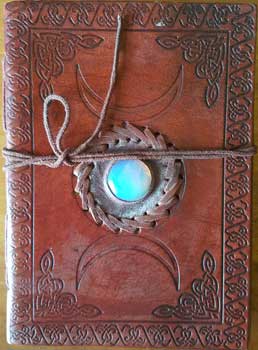 Triple Moon With Stone Embossed Leather W/ Cord